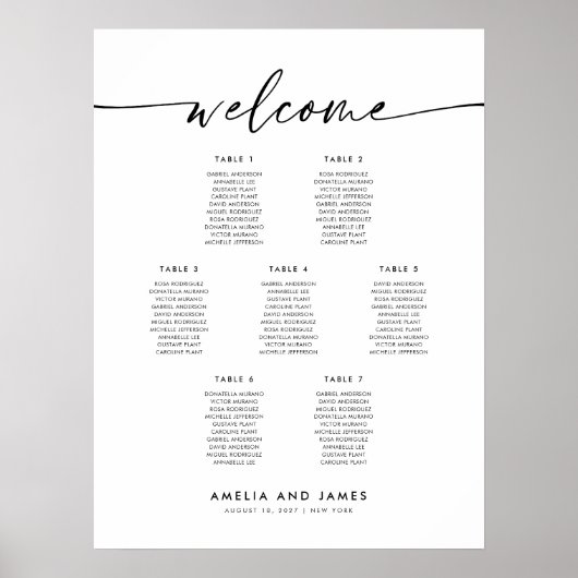 7つのエレガントテーブルを歓迎する座席表 ポスター (正面)