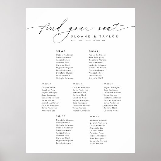 7つのエレガントテーブルを歓迎する座席表 ポスター (正面)