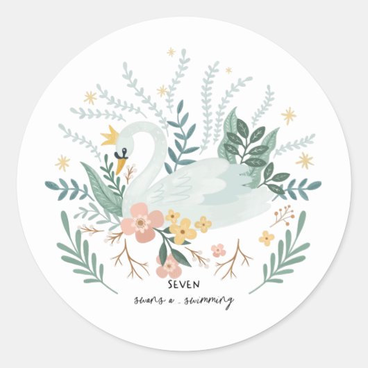 7つのスワンA – スイミング12日のクリスマスフォーク ラウンドシール (正面)