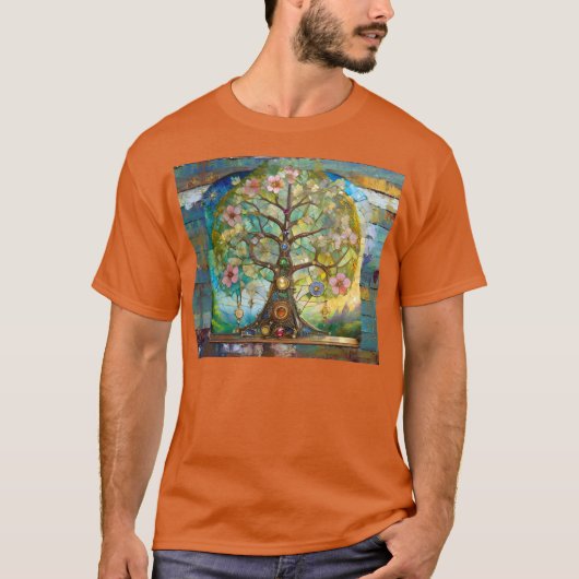 7つのチャクラが咲き誇る生命の樹 Tシャツ (正面)