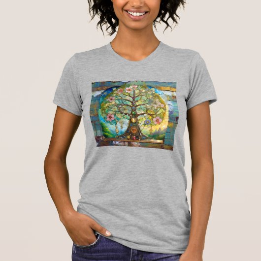 7つのチャクラが咲き誇る生命の樹 Tシャツ (正面)