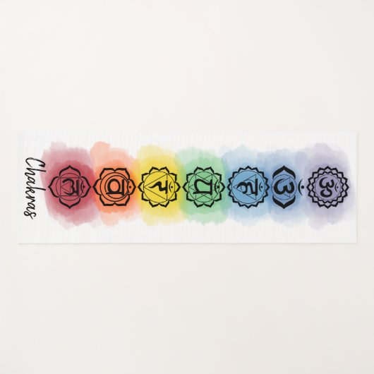 7つのチャクラデザインとカスタム文字オプション ヨガマット (正面(横))