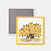7つの花と花瓶黄色の磁石 マグネット (正面/裏面)