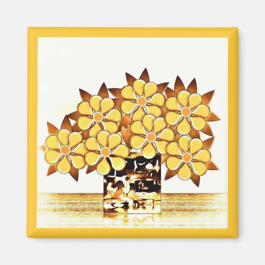 7つの花と花瓶黄色の磁石 マグネット (正面)