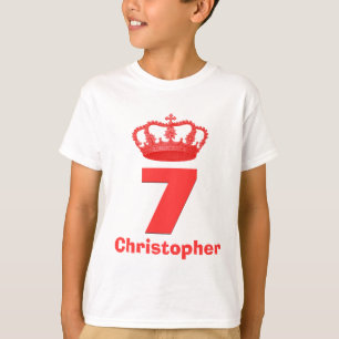 7つの誕生日の男の子の王冠および数名前をカスタムするV05A Tシャツ