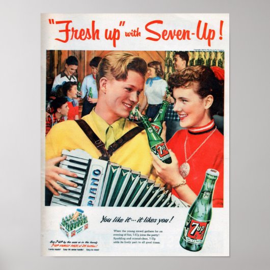 7アップヴィンテージソフトドリンクレトロAd ポスター (正面)