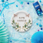 7インチラウンドフローラハッピーバースデー紙プレート。 ペーパープレート (パーティー)