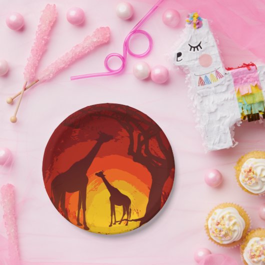 7インチラウンド紙プレートアフリカンサファリキリン ペーパープレート (パーティー)