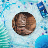 7インチラウンド紙プレートカウボーイブーツバーンウッド素朴 ペーパープレート (パーティー)