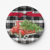 7インチラウンド紙プレートクリスマストラックバッファロープレイドブラック ペーパープレート (正面)