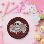 7インチラウンド紙プレートスカルバラゴシックChevron赤 ペーパープレート (パーティー)