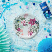 7インチラウンド紙プレートトロピカルフラワーオンブルーグラデーション ペーパープレート (パーティー)