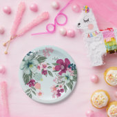 7インチラウンド紙プレートトロピカルフラワーオンブルーグラデーション ペーパープレート (パーティー)