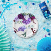 7インチラウンド紙プレートラベンダーハイビスカスオンホワイト ペーパープレート (パーティー)