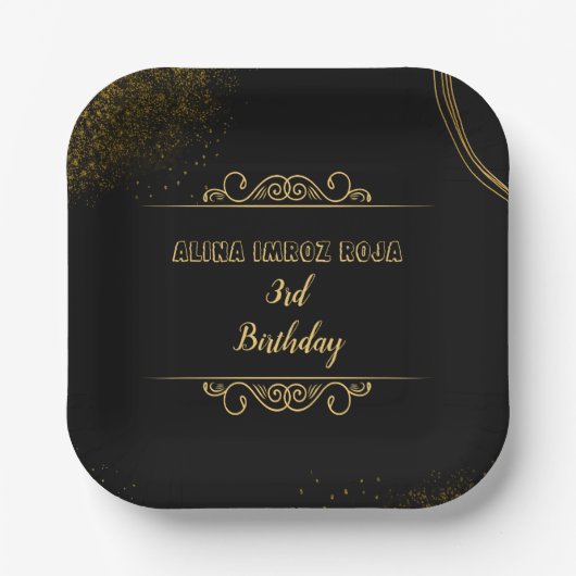 7インチ正方形フローラ誕生日パーティー紙プレート。 ペーパープレート (正面)