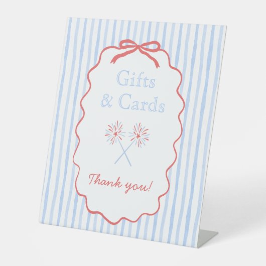 7ストライプの月4日ギフト・カードの看板 台座サイン (正面)