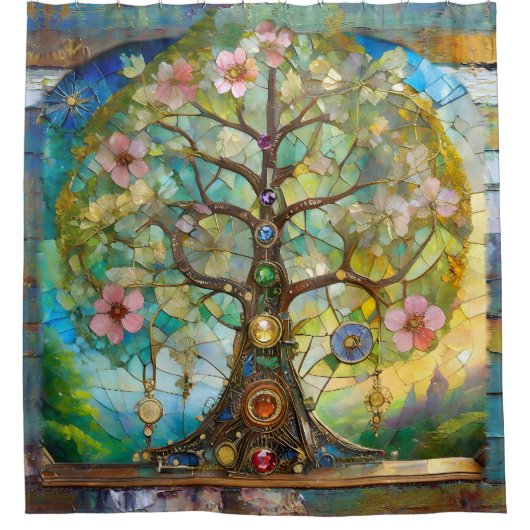 7チャクラの花の木 シャワーカーテン (正面)