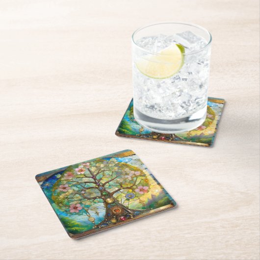 7チャクラの花の木 スクエアペーパーコースター (インサイチュ)