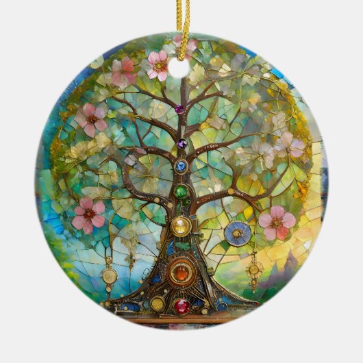 7チャクラの花の木 セラミックオーナメント (正面)