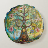 7チャクラの花の木 ラウンドクッション (裏面)