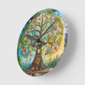 7チャクラの花の木 ラウンド壁時計 (傾斜)
