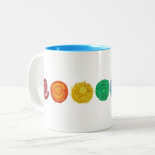 7チャクラ#1の清算のアートワーク ツートーンマグカップ (正面左)