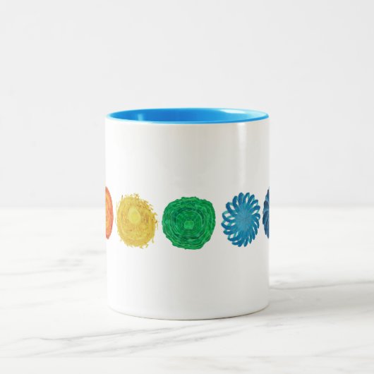 7チャクラ#1の清算のアートワーク ツートーンマグカップ (中央)