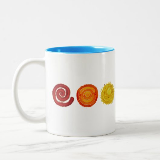 7チャクラ#1の清算のアートワーク ツートーンマグカップ (左)