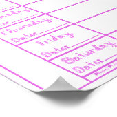 7デイピンク薄紫ファブリックフォントウィークリープランナープリント ポスター (角)