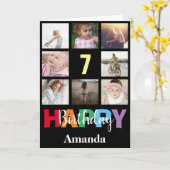 7ハッピーバースデーフォトコラージュ黒モダン色 カード (黄色い花)