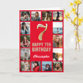 7ハッピーバースデー赤と金ゴールドのコラージュ カード (黄色い花)