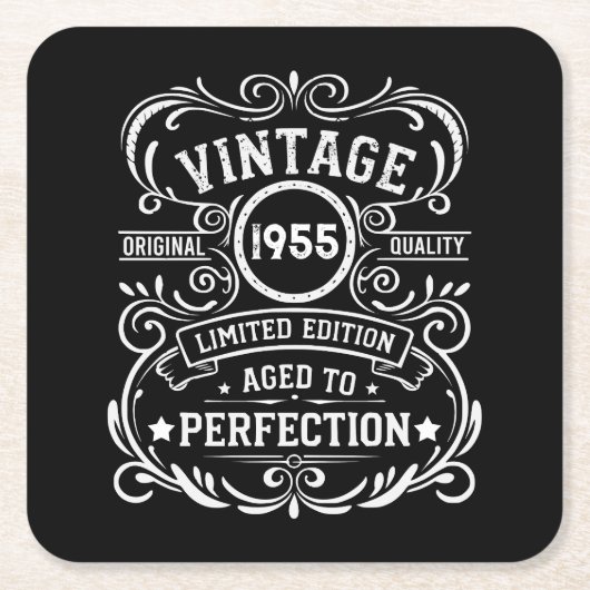 7パーソナライズされたヴィンテージ70歳の誕生日パーティー スクエアペーパーコースター (正面)