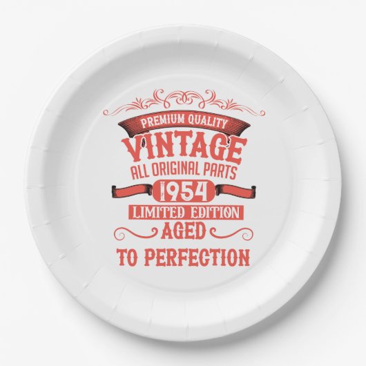 7パーソナライズされたヴィンテージ70歳の誕生日パーティー ペーパープレート (正面)