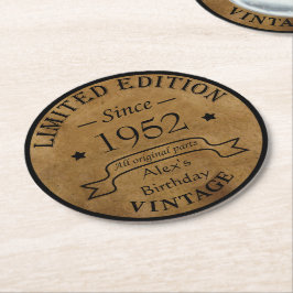 7パーソナライズされたヴィンテージ70歳の誕生日パーティー ラウンドペーパーコースター