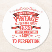 7パーソナライズされたヴィンテージ70歳の誕生日パーティー ラウンドペーパーコースター (正面)