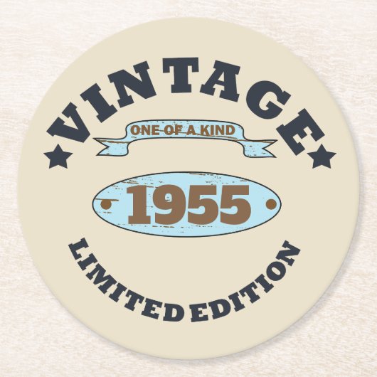 7パーソナライズされたヴィンテージ70歳の誕生日パーティー ラウンドペーパーコースター (正面)