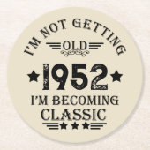 7パーソナライズされたヴィンテージ70歳の誕生日パーティー ラウンドペーパーコースター (正面)