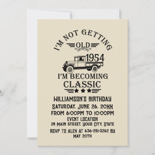 7パーソナライズされたヴィンテージ70歳の誕生日パーティー 招待状 (正面)