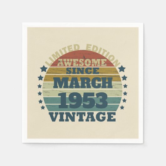 7パーソナライズされたヴィンテージ70歳 スタンダードカクテルナプキン (正面)