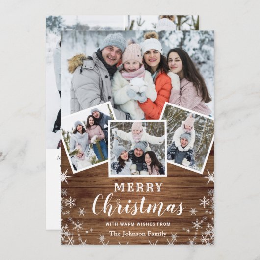 7フォトクリスマスウッド素朴グリーティング シーズンカード (正面/裏面)