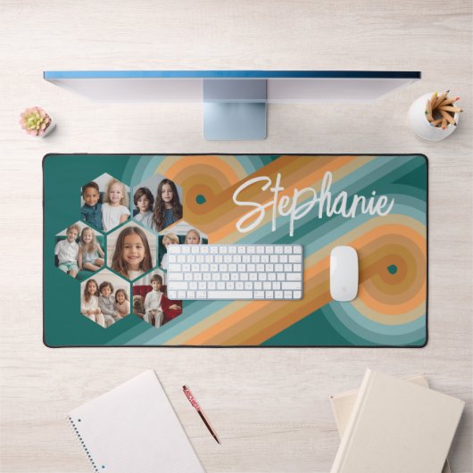 7フォトコラージュ六ファンキー角パターンのサンセットカラー デスクマット (オフィス1)