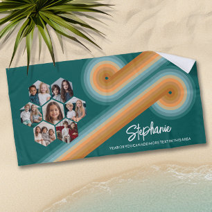 7フォトコラージュ六ファンキー角パターンのサンセットカラー ビーチタオル