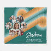 7フォトコラージュ六ファンキー角パターンのサンセットカラー フリースブランケット (正面(横))