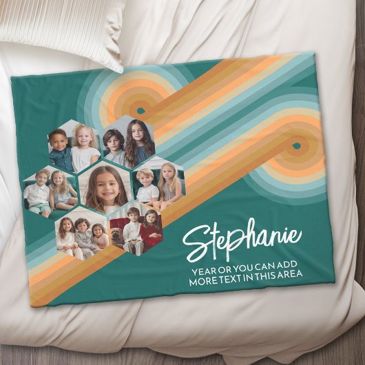 7フォトコラージュ六ファンキー角パターンのサンセットカラー フリースブランケット