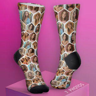 7フォトコラージュ – ファンキーハニカムパターン – 白 ソックス