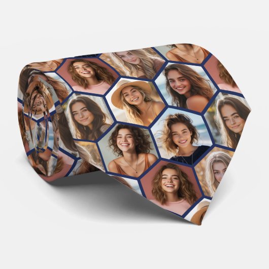 7フォトコラージュ – ファンキーハニカムパターン – 青 ネクタイ (ロール)