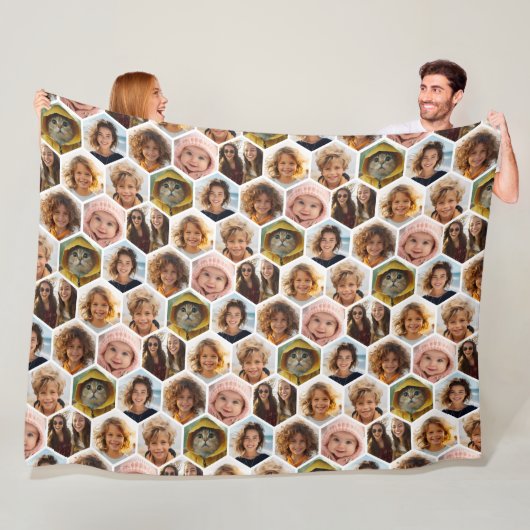 7フォトコラージュ – 六角ファンキー模様（白） フリースブランケット (インサイチュ)