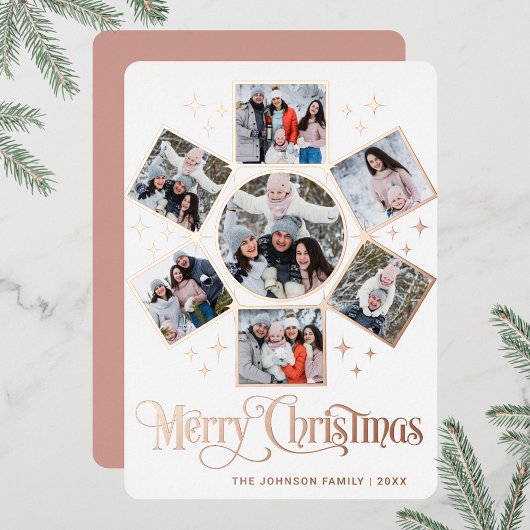 7フォトスパークルメリークリスマスグリーティングバラ金ゴールド 箔シーズンカード