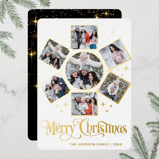 7フォトスパークルメリークリスマスグリーティング金ゴールド 箔シーズンカード