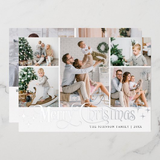 7フォトスパークルメリークリスマスシルバー 箔シーズンカード (正面/裏面)